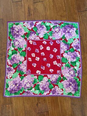 Vintage Adrienne Vittadini 100% Silk Hydrangea Print Scarf